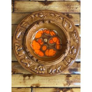 Vintage Bar Harbor Maine Pottery Horoscope Ashtray 8" Lava Drip Glaze Orange